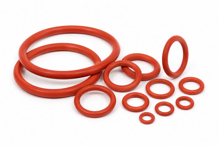 FITCO Silicone O-Rings — assorted sizes, red silicone compound
